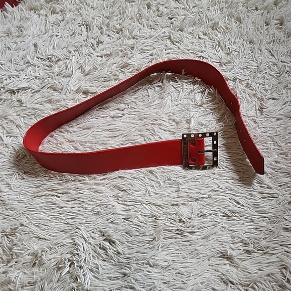 Vintage Red Expanded Vinyl Wide Belt Square Buckle Fun Funky Accessory - Picture 2 of 10